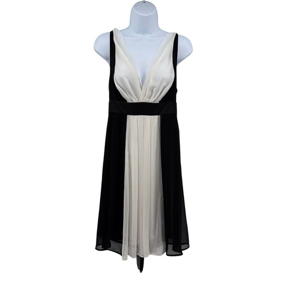 Wet-seal Dresses & Skirts - Vintage Wet Seal Y2K Babydoll Chiffon Cocktail Dress M Black Cream Coquette